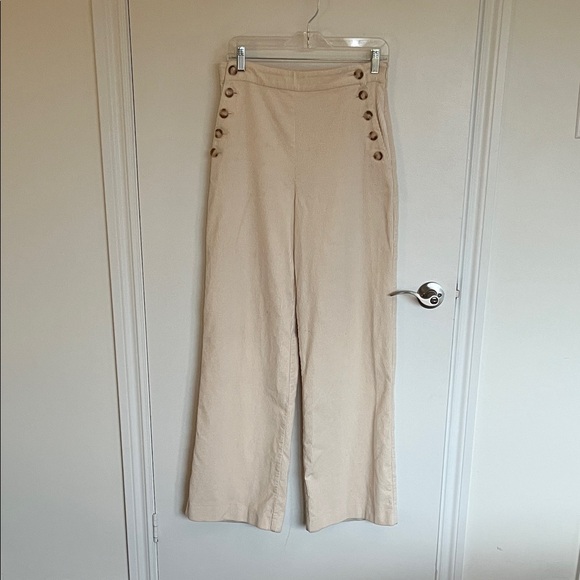 Sezane Pants - Sezane Cream Corduroy High Waisted Pants